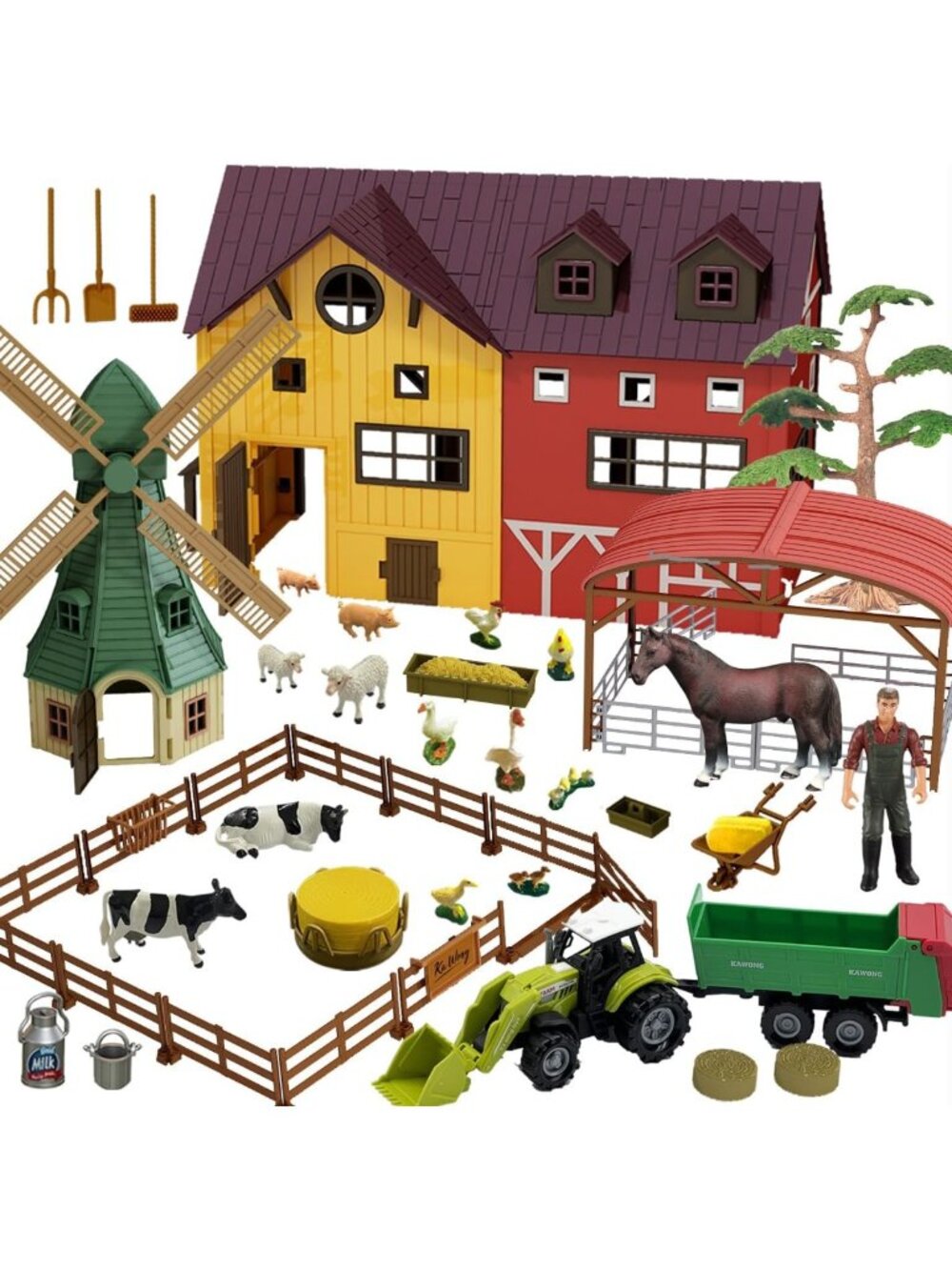 Farm Animal Figurines Playset - 140 pcs Barn Toys for Kids 3-7, Horses, Tractors